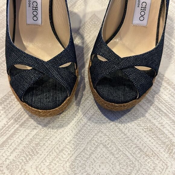 JIMMY CHOO Women’s Denim Cork/Espadrille Slingback Wedge Sandals Size 35.5 - Picture 2 of 7